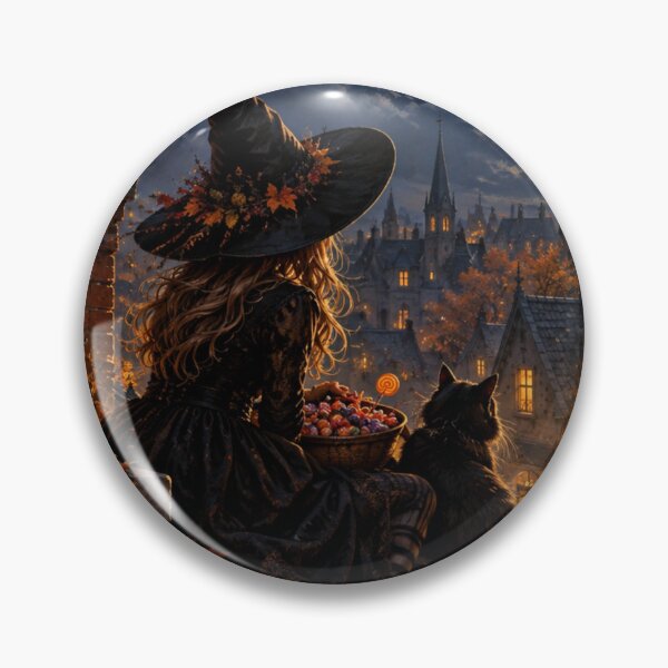 Item preview, Storybook Gothic Witch Watching Trick or Treaters designed and sold by Meandmyshop.