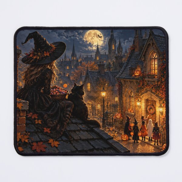 Item preview, Storybook Gothic Witch Watching Trick or Treaters designed and sold by Meandmyshop.