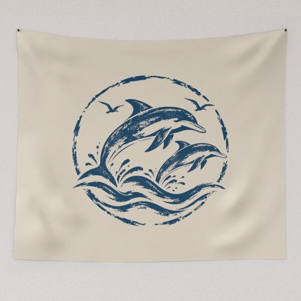 Item preview, Navy Blue Dolphin Family Ocean Emblem designed and sold by JonelCrafts.