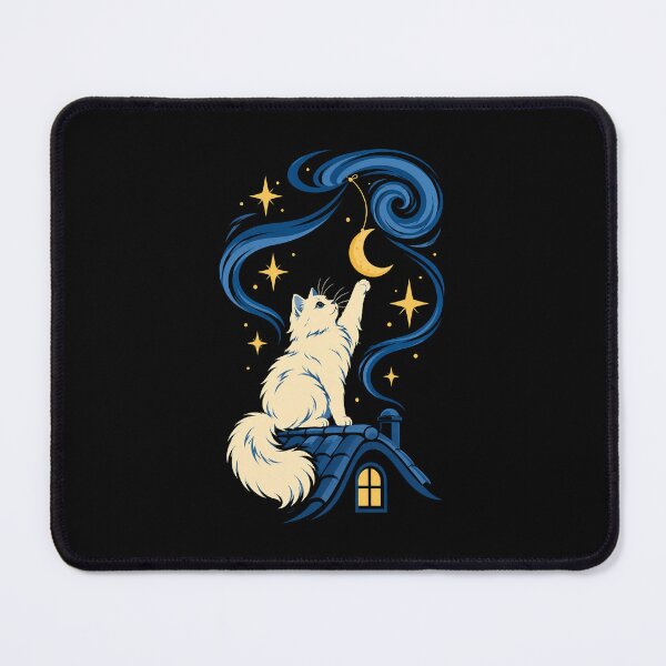 Item preview, Celestial Cat Reaching for Crescent Moon Starry Night designed and sold by Kladhadredo.