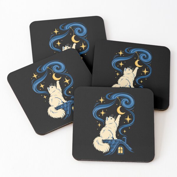 Item preview, Celestial Cat Reaching for Crescent Moon Starry Night designed and sold by Kladhadredo.