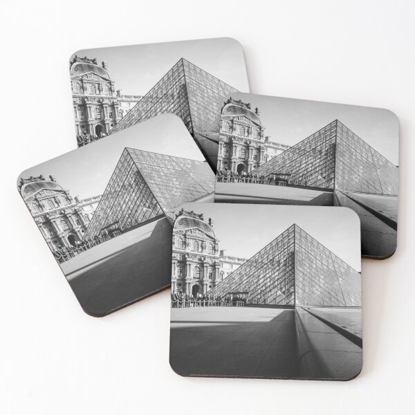 Item preview, The Louvre Pyramid, Louvre Museum Paris, France landscape black and white photograph designed and sold by Astrid Arkhangelsky.