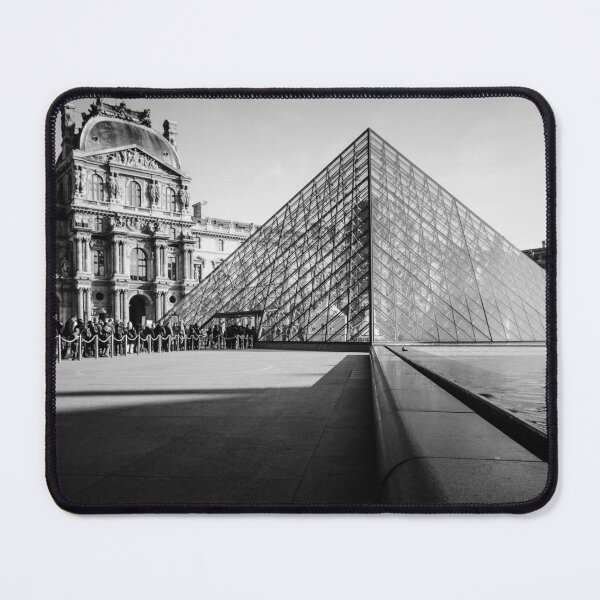 Item preview, The Louvre Pyramid, Louvre Museum Paris, France landscape black and white photograph designed and sold by Astrid Arkhangelsky.