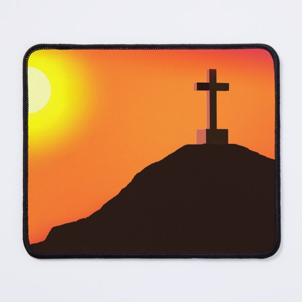 Item preview, Minimalist Cross on Mountain Sunset - 100% Mouse-Drawn MS Paint Art designed and sold by ArtisticJump.