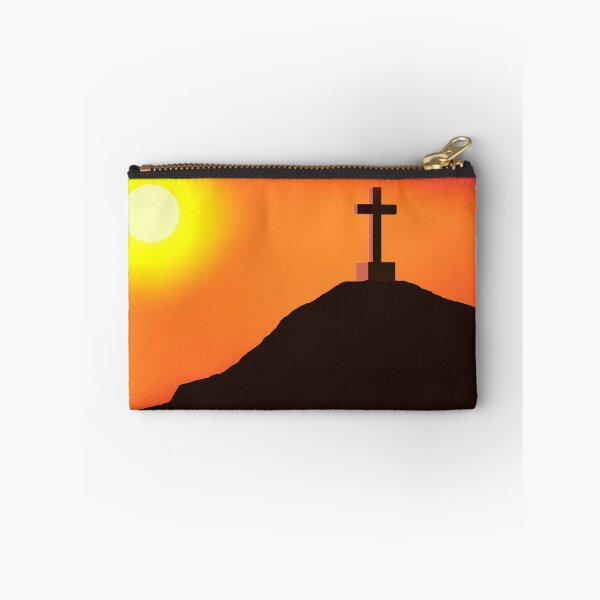 Item preview, Minimalist Cross on Mountain Sunset - 100% Mouse-Drawn MS Paint Art designed and sold by ArtisticJump.