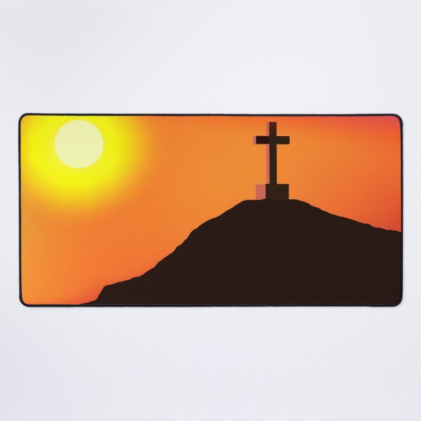Item preview, Minimalist Cross on Mountain Sunset - 100% Mouse-Drawn MS Paint Art designed and sold by ArtisticJump.