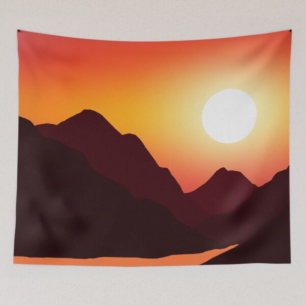 Item preview, Minimalist Mountain River Sunset - 100% Mouse-Drawn MS Paint Art designed and sold by ArtisticJump.