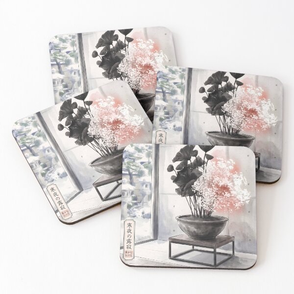 Item preview, Sumi-e Black Lotus Baby's Breath Ikebana Art designed and sold by conohitoAI-ArtGallery.