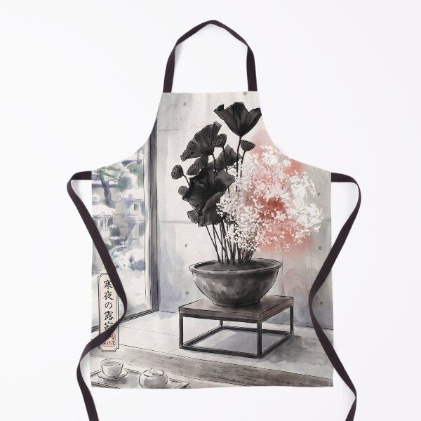 Item preview, Sumi-e Black Lotus Baby's Breath Ikebana Art designed and sold by conohitoAI-ArtGallery.