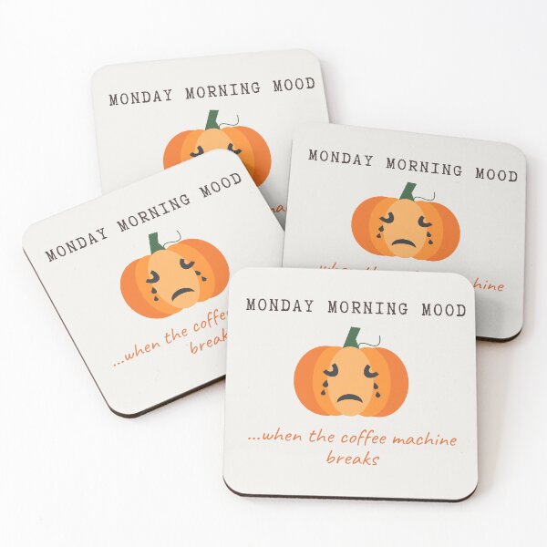 Item preview, Monday Morning Mood Funny Coffee Pumpkin Minimalist Art Print & Greeting Card designed and sold by OlhaTironArt.