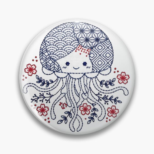 Item preview, jelly fish in cute style sashiko designed and sold by Maewshooter.