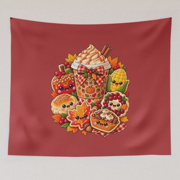 Item preview, Kawaii Thanksgiving Treats with Pumpkin Spice Coffee, Corn, Cranberries and Autumn Cookies designed and sold by ALH Apparel.