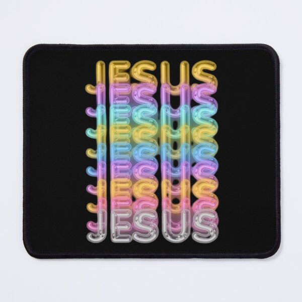 Item preview, Jesus Neon Sign Repeat Pattern – Colorful Glowing Christian Typography Design designed and sold by EatPrayLive.