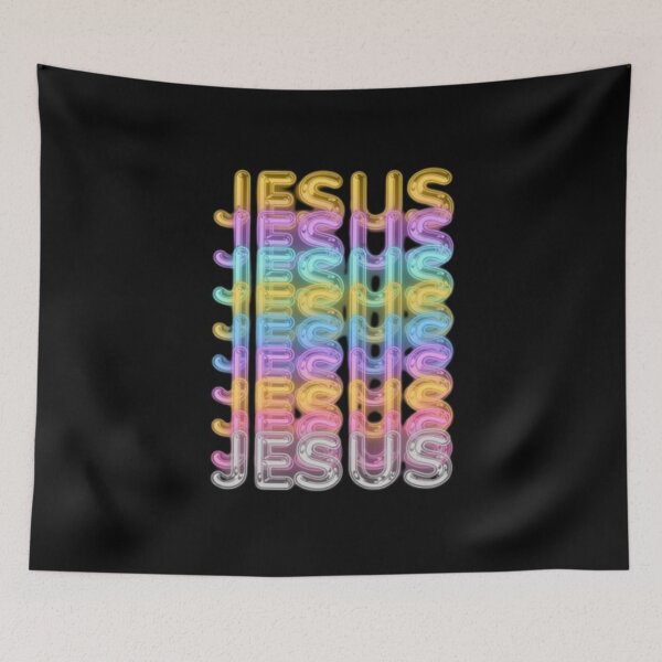 Item preview, Jesus Neon Sign Repeat Pattern – Colorful Glowing Christian Typography Design designed and sold by EatPrayLive.