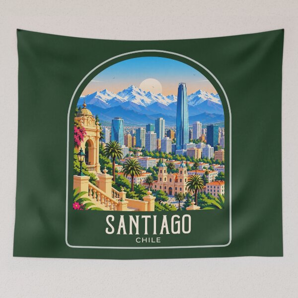 Artikelvorschau, Santiago Vintage Reiseillustration entworfen und verkauft von HomeLivingCo.