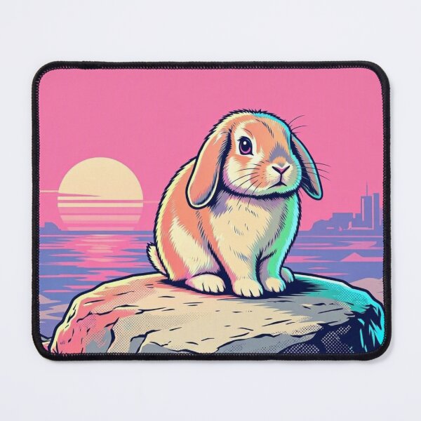 Item preview, Neon Holland Lop Bunny – Retro Sunset City Illustration designed and sold by Dogandesighn.