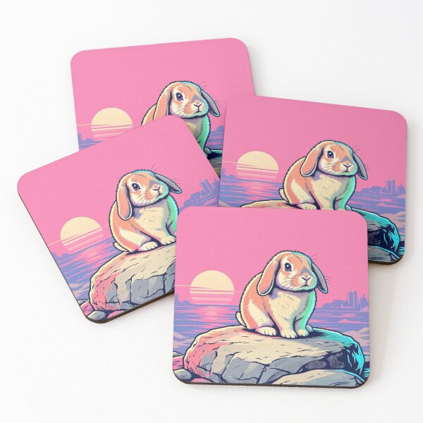 Item preview, Neon Holland Lop Bunny – Retro Sunset City Illustration  designed and sold by Dogandesighn.