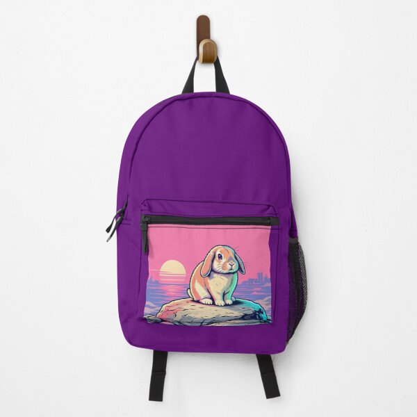 Item preview, Neon Holland Lop Bunny – Retro Sunset City Illustration  designed and sold by Dogandesighn.