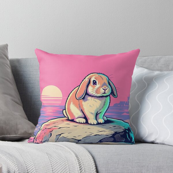 Item preview, Neon Holland Lop Bunny – Retro Sunset City Illustration  designed and sold by Dogandesighn.