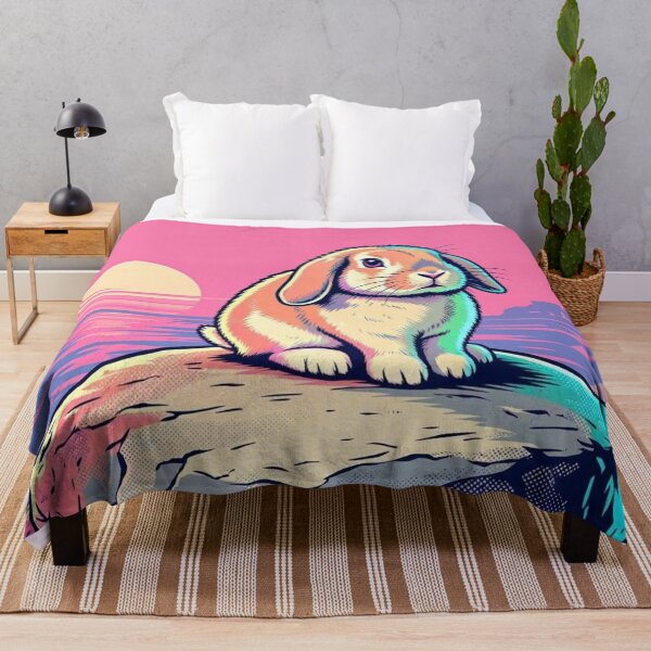 Item preview, Neon Holland Lop Bunny – Retro Sunset City Illustration  designed and sold by Dogandesighn.