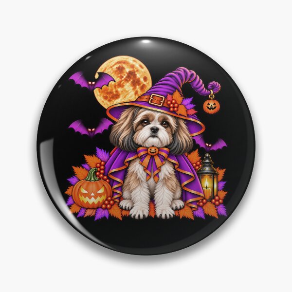 Item preview, Shih Tzu Halloween Witch Costume & Spooky Pumpkin designed and sold by PixelsPaws.