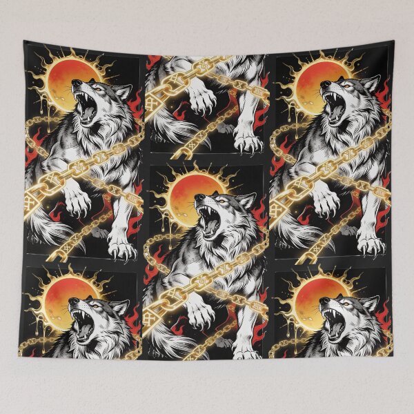 Item preview, Fenrir: The Cosmic Norse Wolf Mythology Tattoo Art designed and sold by GodsMonsterss.