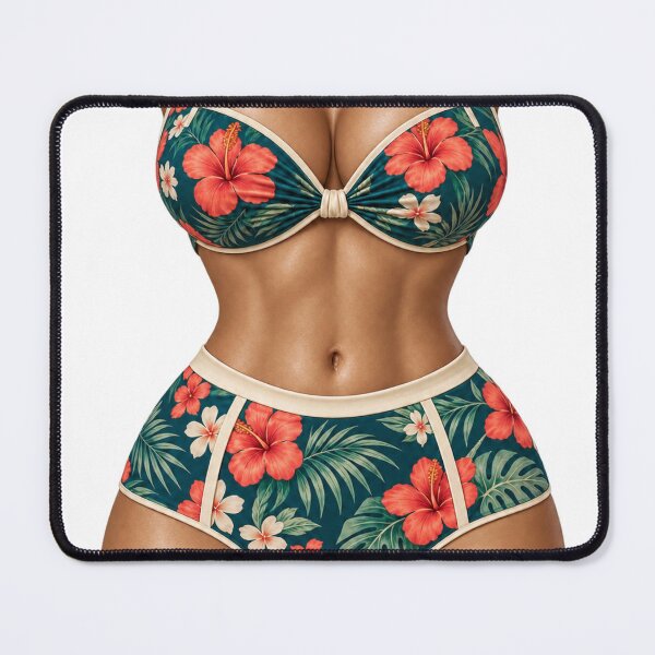 Item preview, Warm Olive Tropical Hibiscus Bikini Body Illusion designed and sold by Beautifully Unhinged.