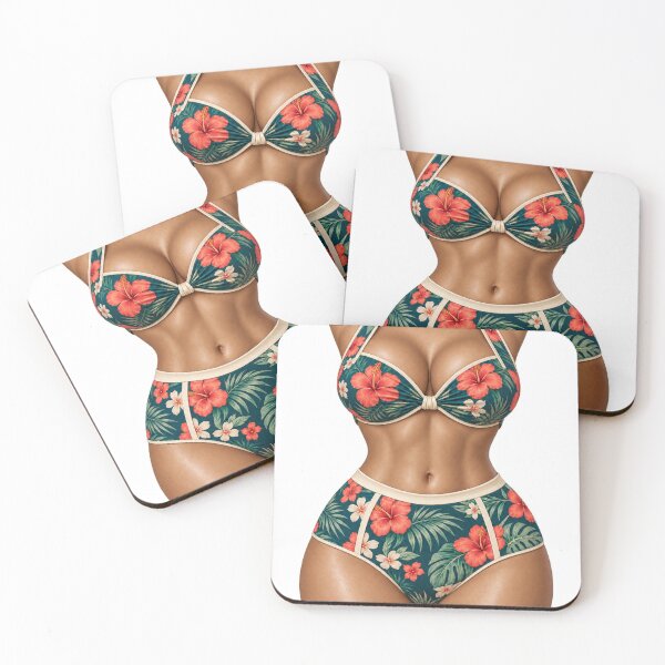 Item preview, Warm Olive Tropical Hibiscus Bikini Body Illusion designed and sold by Beautifully Unhinged.