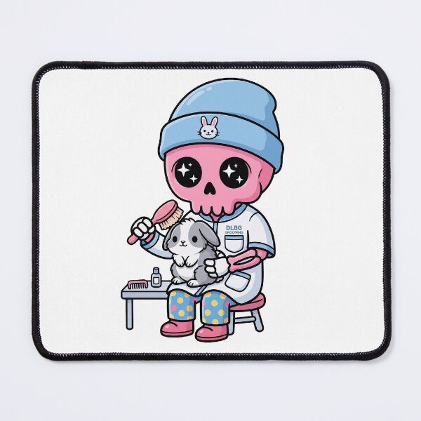Item preview, Cute Pink Skull Bunny Groomer Kawaii Pet Care Art by DLBG designed and sold by DLBG-STORE.