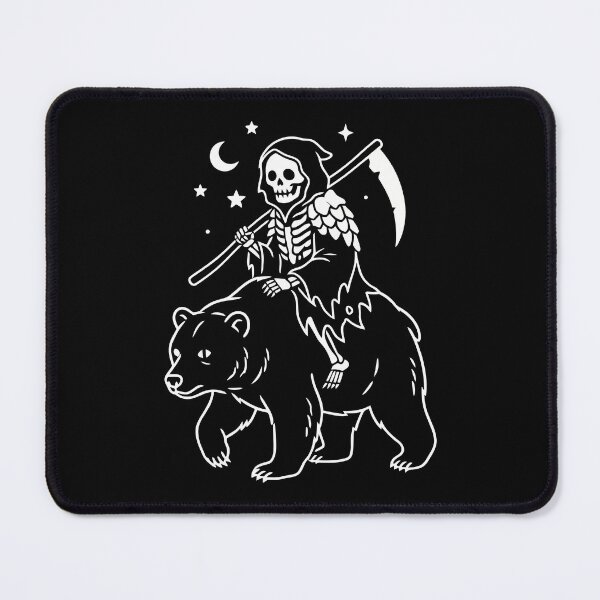 Item preview, Grim Reaper Riding Bear Vintage Skeleton Dark Art designed and sold by Amir Faysal.