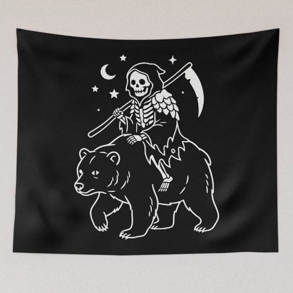 Item preview, Grim Reaper Riding Bear Vintage Skeleton Dark Art designed and sold by Amir Faysal.
