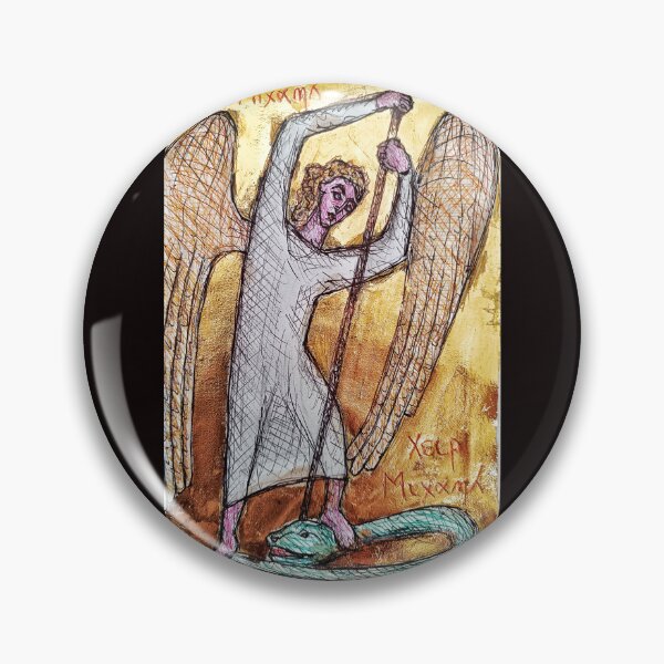 Item preview, Archangel Michael Byzantine Icon - Ballpoint Pen & Gold Leaf Art designed and sold by VintageManiac.