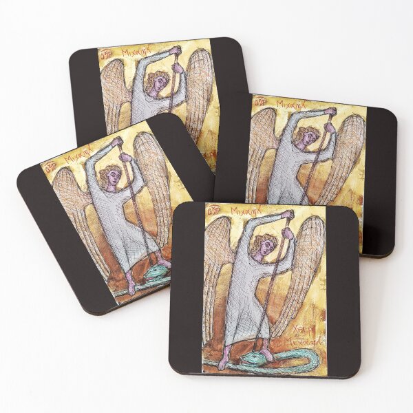 Item preview, Archangel Michael Byzantine Icon - Ballpoint Pen & Gold Leaf Art designed and sold by VintageManiac.