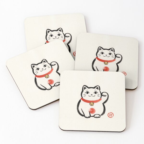 Item preview, Maneki-Neko Lucky Cat Sumi-E Ink Painting, Kawaii Japanese Character designed and sold by Sumi-Pixel.