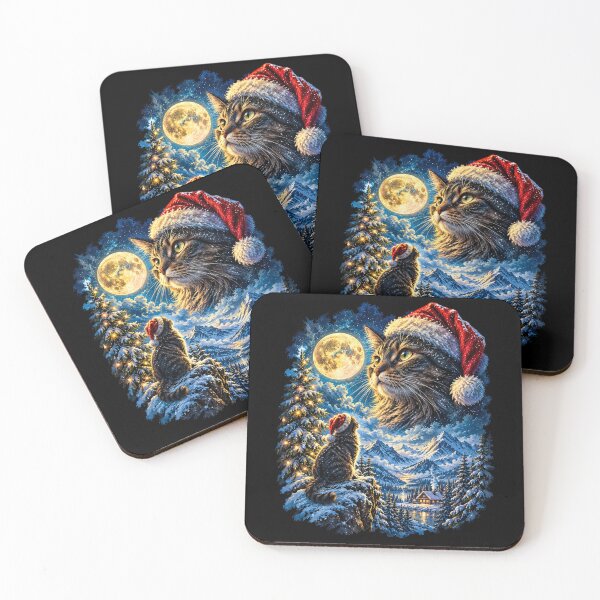 Item preview, Magical Christmas Black Cat with Santa Hat, Full Moon and Snowy Mountain Winter Wonderland designed and sold by SOUFIANE1991.