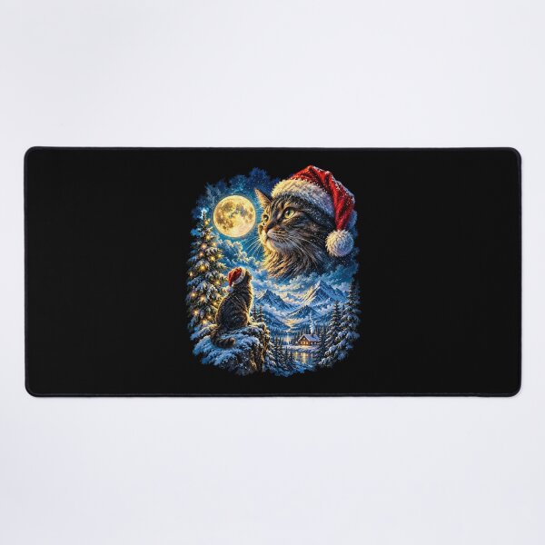 Item preview, Magical Christmas Black Cat with Santa Hat, Full Moon and Snowy Mountain Winter Wonderland designed and sold by SOUFIANE1991.
