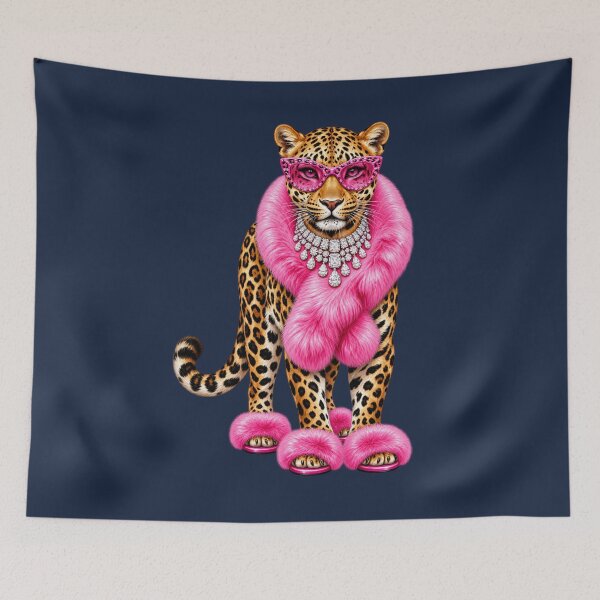 Item preview, Glam Leopard Pink Fur Rhinestone Big Cat Art designed and sold by AmiGraph.