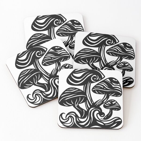 Item preview, Psychedelic Trippy Mushrooms Line Art — Linocut Woodland Fungi designed and sold by LYAN-STORE.