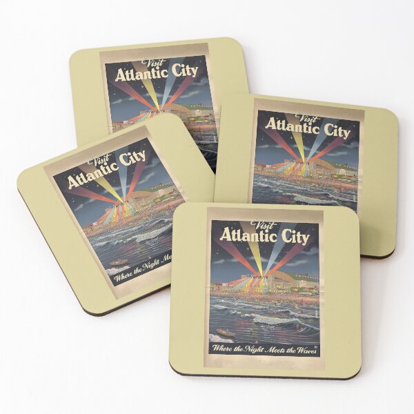 Item preview, Visit Atlantic City Travel Poster - Where the Night Meets the Waves designed and sold by ArtworkNorth.