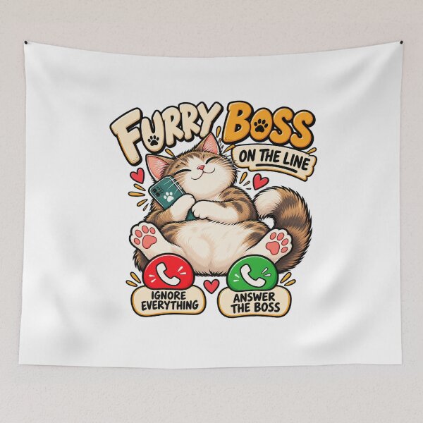 Item preview, Furry Boss On The Line – Funny Cat Phone Cat Lover Design designed and sold by Spyshirt.