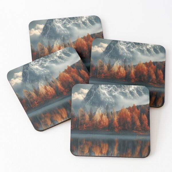 Item preview, Majestic Snow Peak Mountain with Autumn Forest Lake Reflection Art designed and sold by LYAN-STORE.