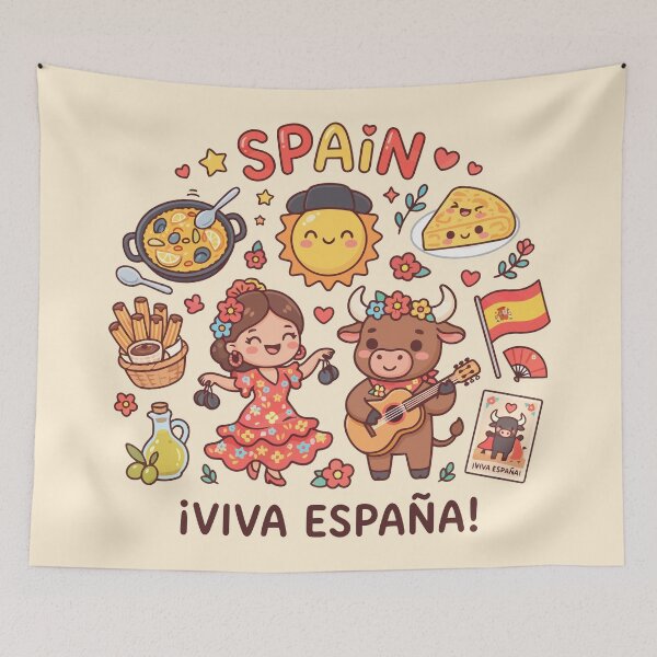 Item preview, Cute Spain Cultural Icons Viva Espana Flamenco Paella Bull designed and sold by Amir Faysal.