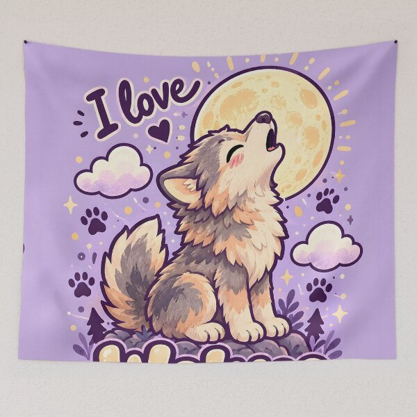 Item preview, Cute Kawaii Little Wolf Howling at Moon designed and sold by Pure Craft.