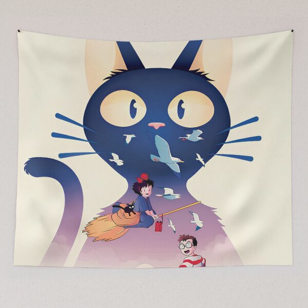 Item preview, Cute kawaii art girl [[kiki's]] cat -%[ghiblis]%- flying aways skys designed and sold by ceyart00.