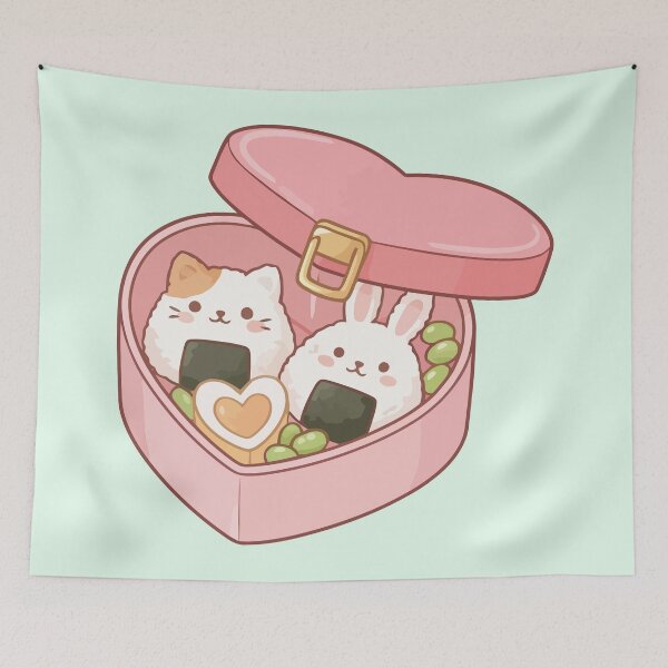 Item preview, Cute Heart Bento Box Kawaii Cat Rabbit Onigiri Rice Balls designed and sold by Amir Faysal.