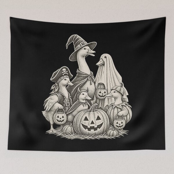 Item preview, Halloween Ducks In themes Vintage Farm Bird Etching Artwork designed and sold by adiencarteras.