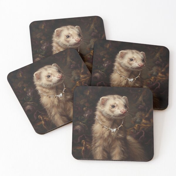 Item preview, Regal Cream Ferret with Pearl Butterfly Necklace designed and sold by Real Beast Art.
