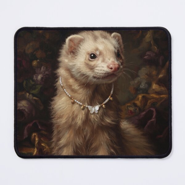 Item preview, Regal Cream Ferret with Pearl Butterfly Necklace designed and sold by Real Beast Art.