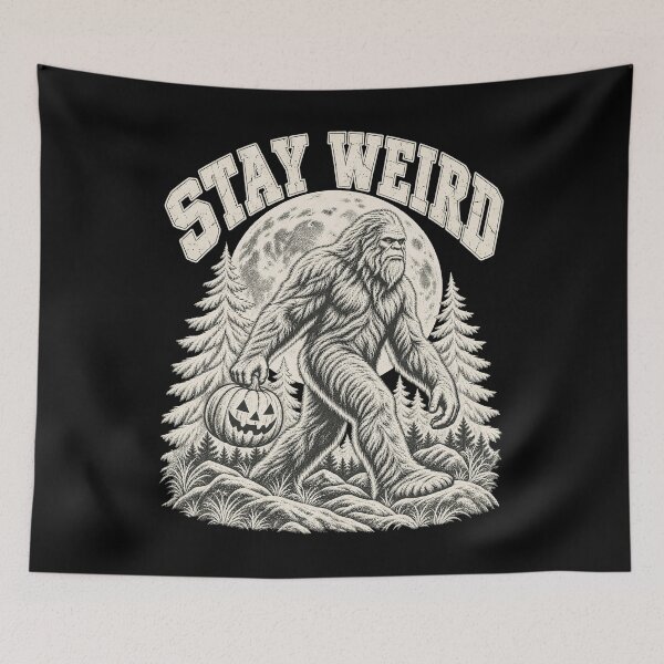 Item preview, Stay Weird Bigfoot Sasquatch Pine Forest Full Moon Artwork designed and sold by adiencarteras.