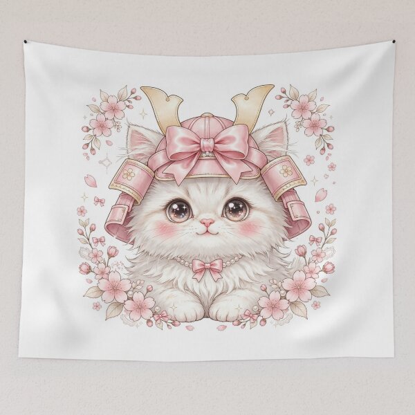 Item preview, Cute Samurai Cat Girl Pink Bow Kawaii Japanese Anime designed and sold by zwnexura.